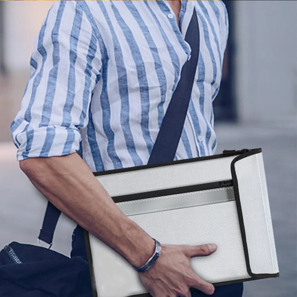 FingerLakes Fireproof Document Bag 15 x 11 inch with 2 Pockets & Waterproof Zipper Silver