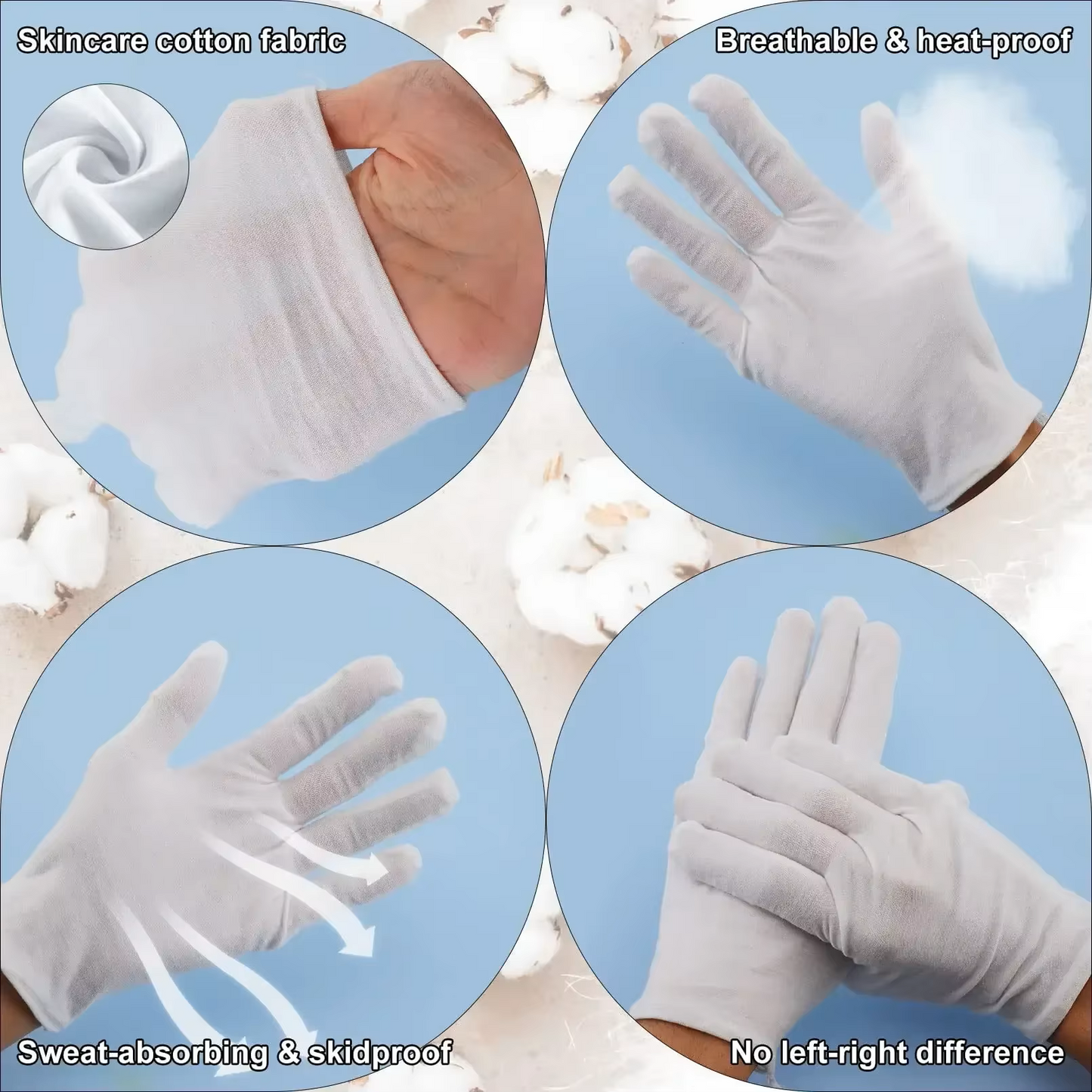 White Cotton High Stretch SPA Gloves For Coin Jewelry Silver Inspection - 6 Pair