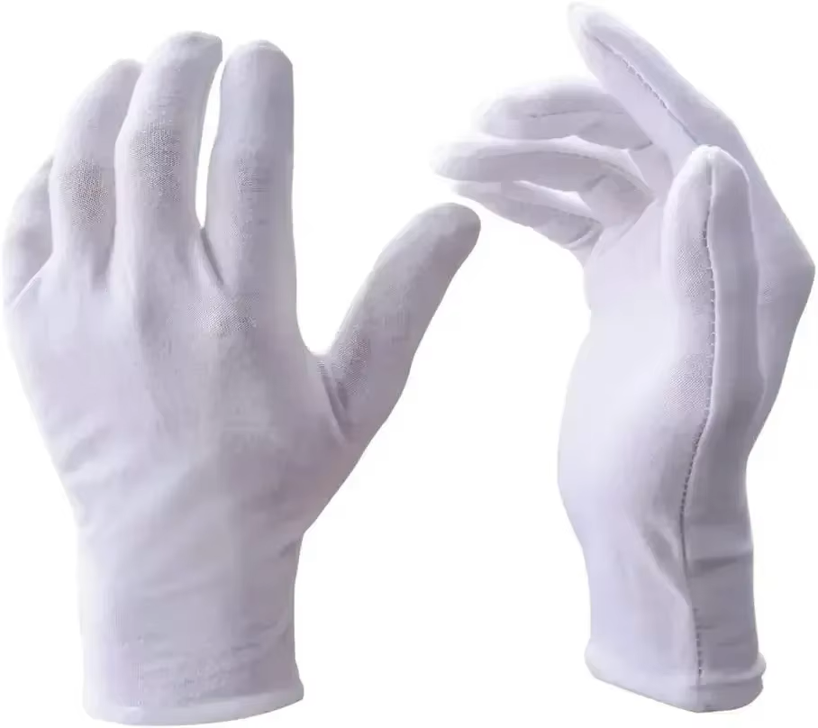 White Cotton High Stretch SPA Gloves For Coin Jewelry Silver Inspection - 6 Pair