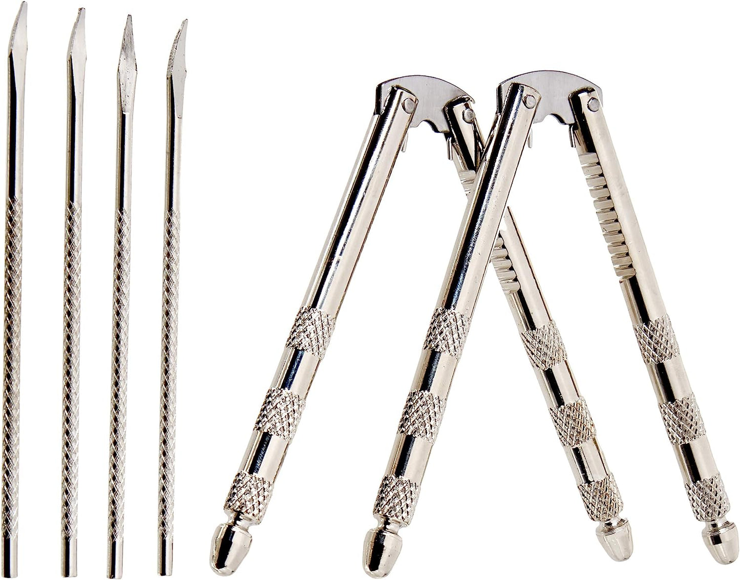 Stainless Steel Nut Crackers, Set of 2 Nut Crackers and 4 Picks