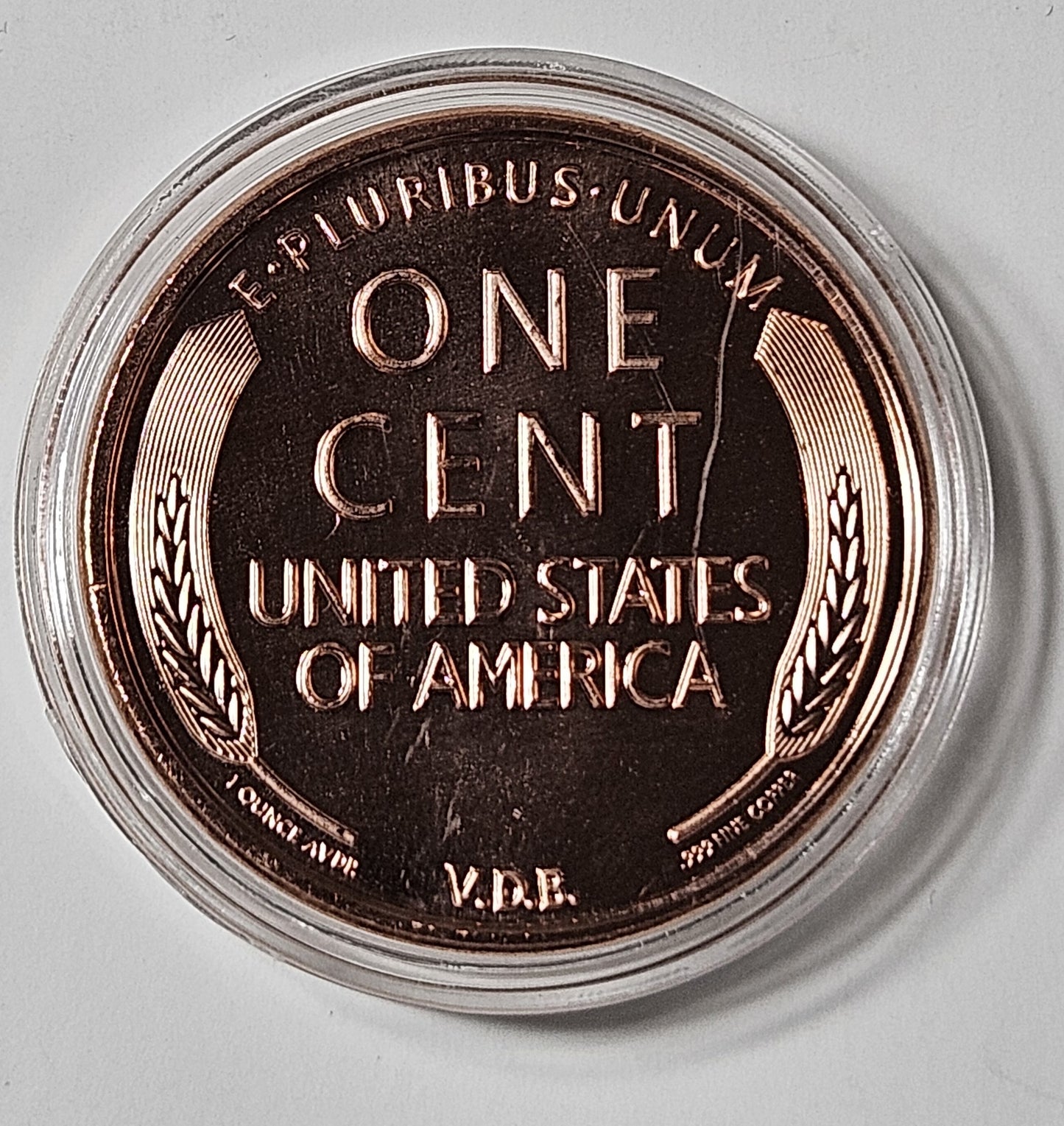 1909 S VDB Lincoln Wheat Cent Design 1 oz Pure .999 Copper Round, 39mm Collectible Art Round with Black Velvet Display Box