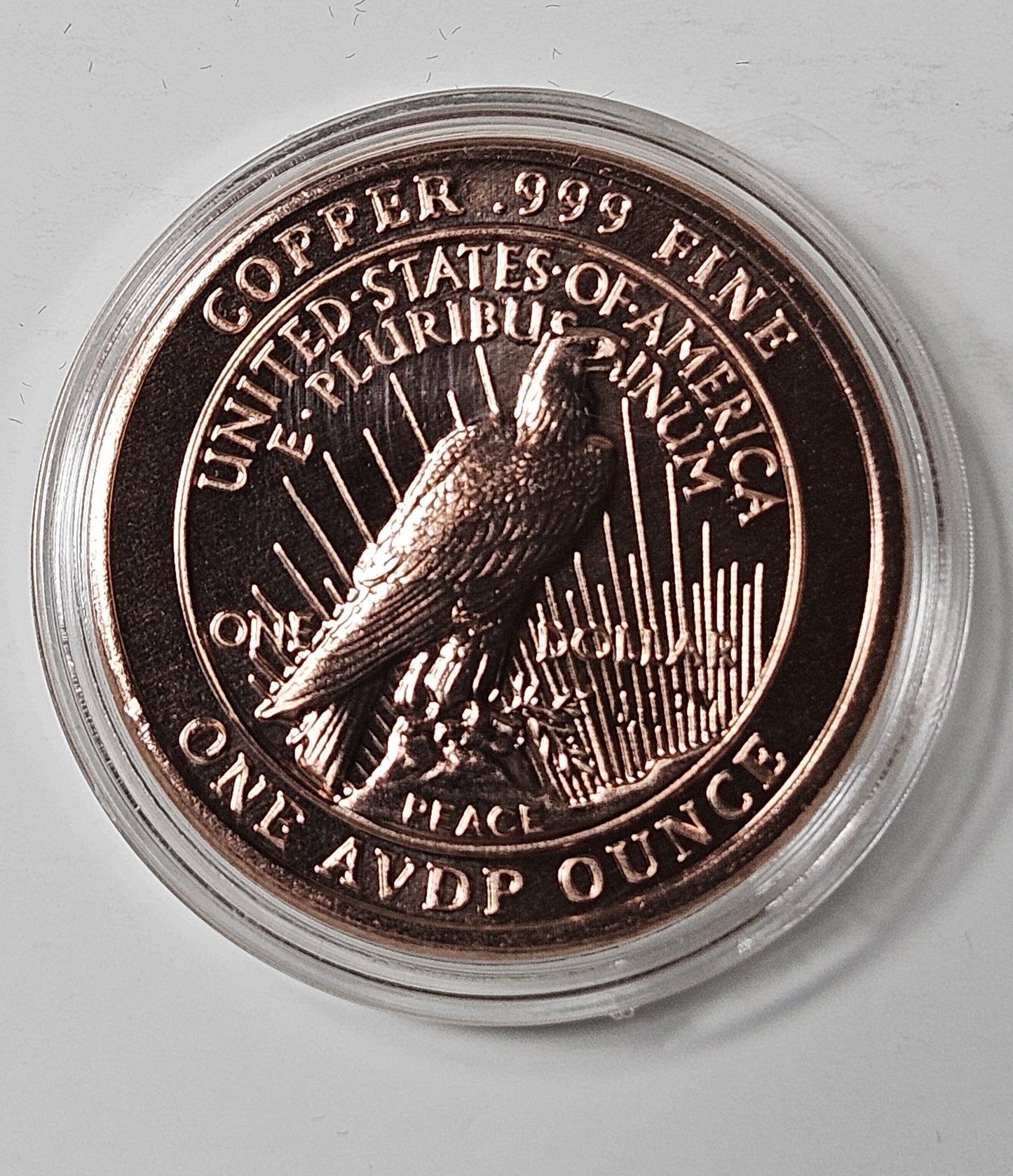 Peace Dollar Design 1 oz Pure .999 Copper Round, 39mm Collectible Art Round with Black Velvet Display Box, Made in USA