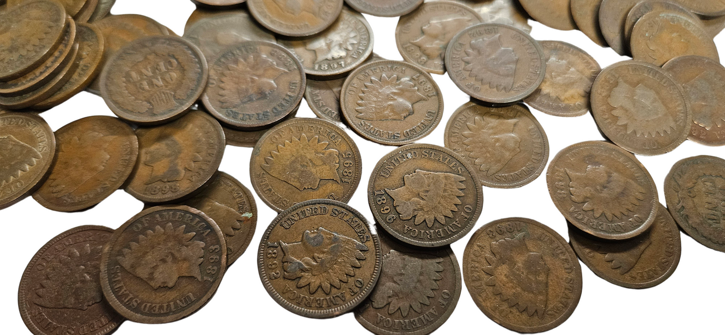 Lot of 10 Indian Head Cents in Good or Better Condition. All From 1800s