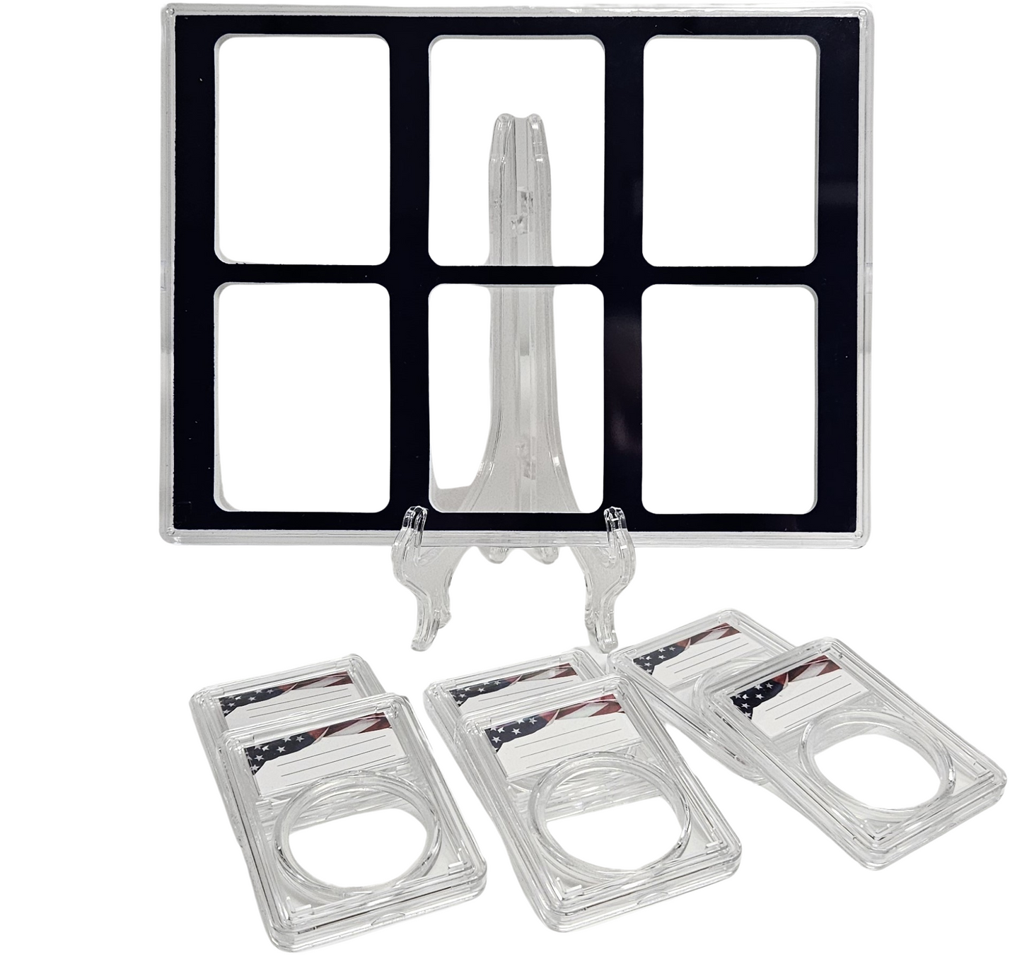 Acrylic Coin Display Storage Case for 6 American Silver Eagles - 6 Slab Holders w/ 40mm Translucent Inserts