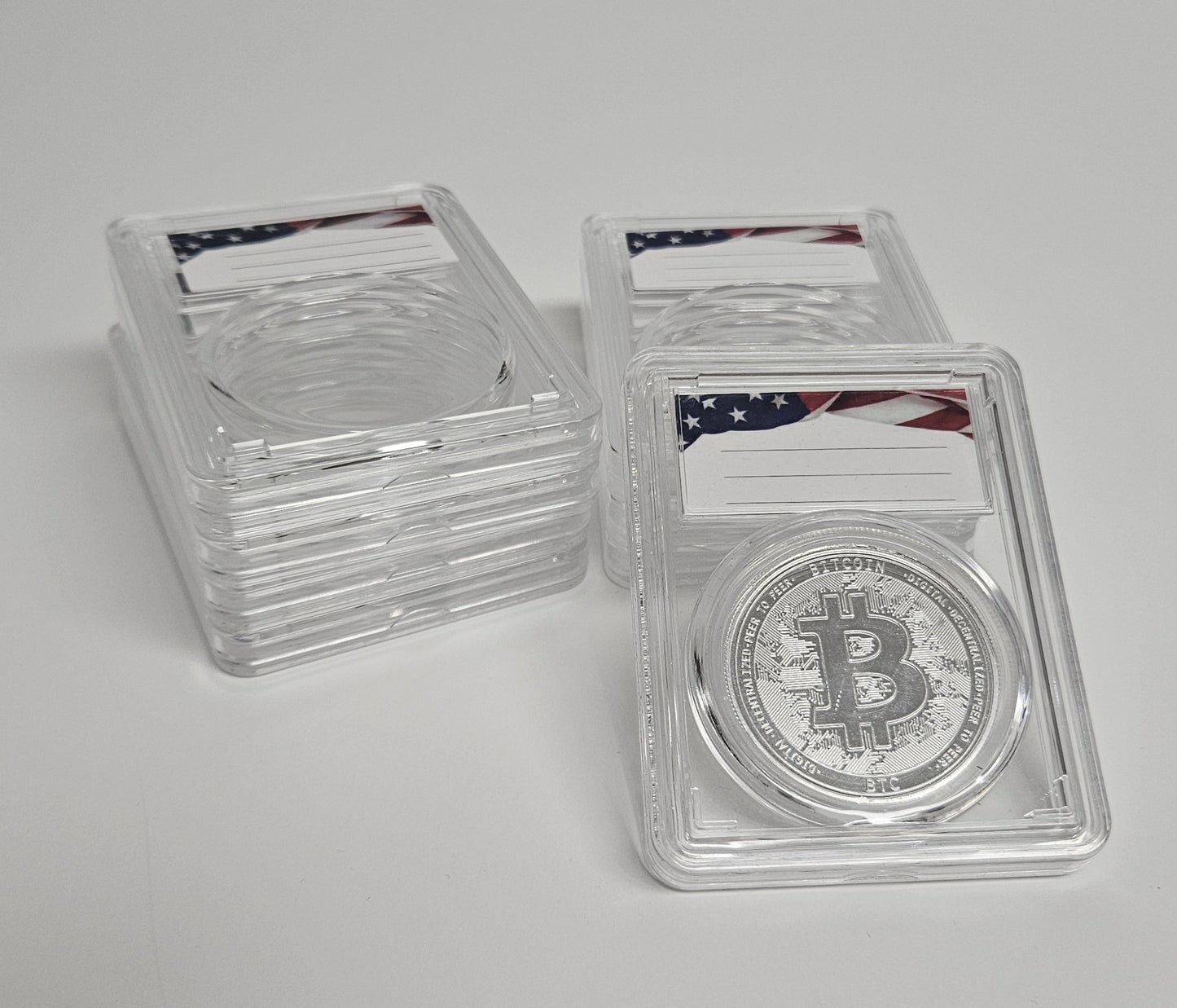 8-Pack Acrylic Coin Slab Holder w/ 39mm Translucent Sizing Ring for One Ounce Silver Rounds