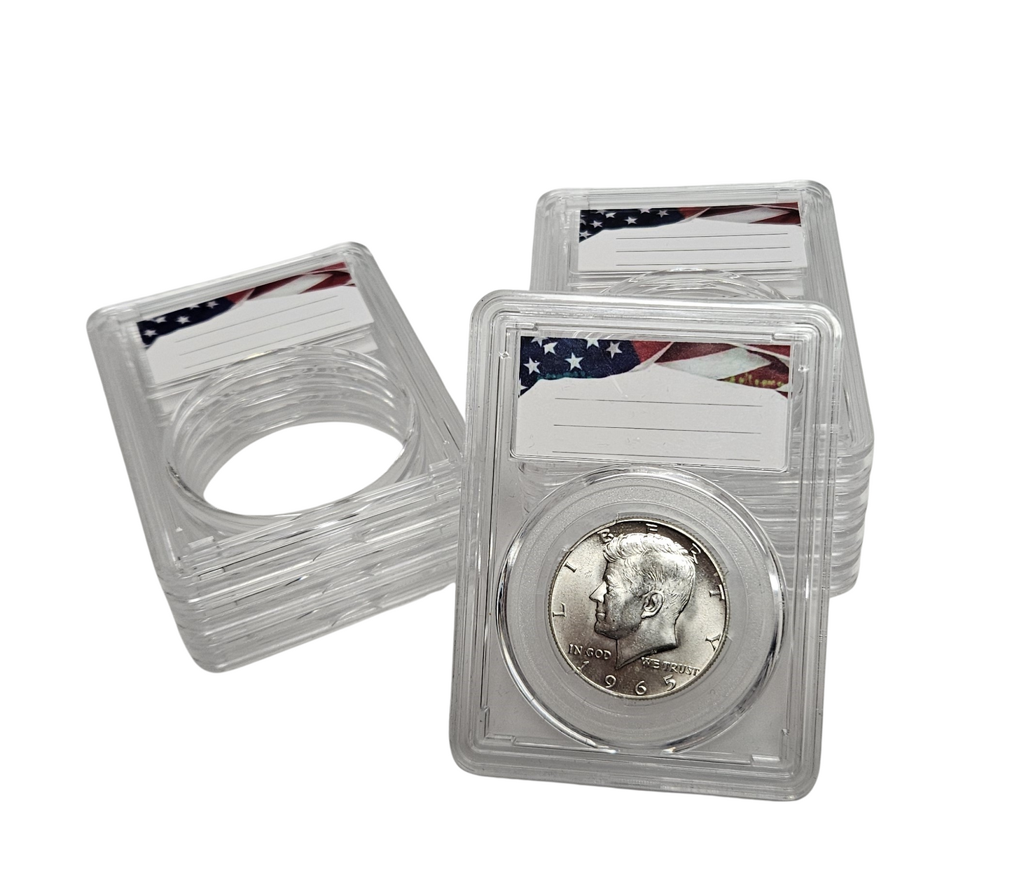 8-Pack Acrylic Coin Slab Holder w/ 30mm Translucent Sizing Ring for US Half Dollars