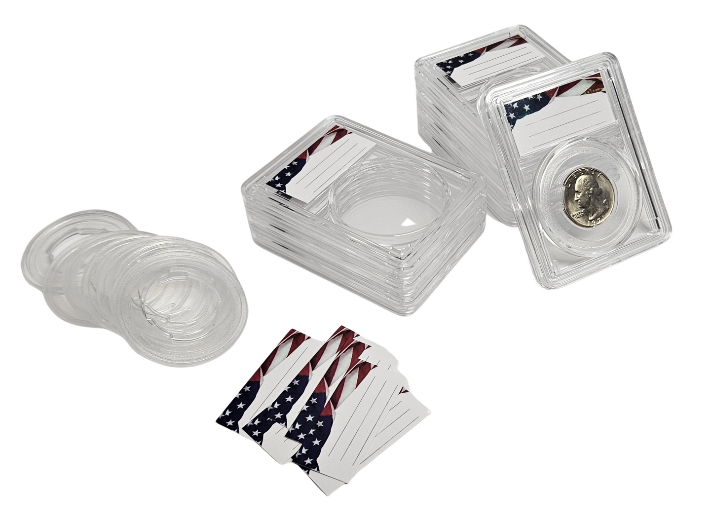 20-Pack Premium Acrylic Coin Slab Holder and Clear Plastic Storage Box with 24mm Translucent Sizing Ring for US Quarters Washington Standing Liberty Barber