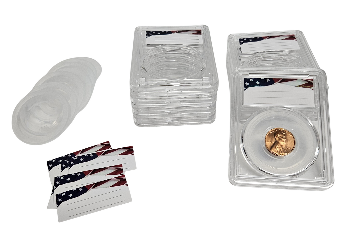 20-Pack Premium Acrylic Coin Slab Holder and Clear Plastic Storage Box with 19mm Translucent Sizing Ring for US Cents Penny Coin