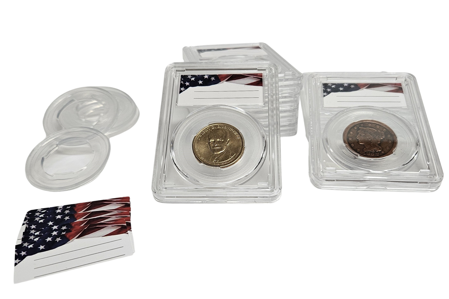 20-Pack Premium Acrylic Coin Slab Holder and Red Storage Box with 26mm Translucent Sizing Ring for US Small Dollars (Sacagawea, Presidential, Susan B Anthony) & First Spouse Many Chain & Wreath Cents