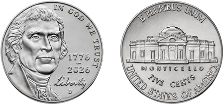 1776-2026 D Jefferson Semiquincentennial Nickel, Uncirculated in Protective Acrylic Case