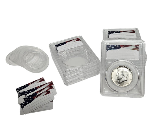 8-Pack Acrylic Coin Slab Holder w/ 30mm Translucent Sizing Ring for US Half Dollars