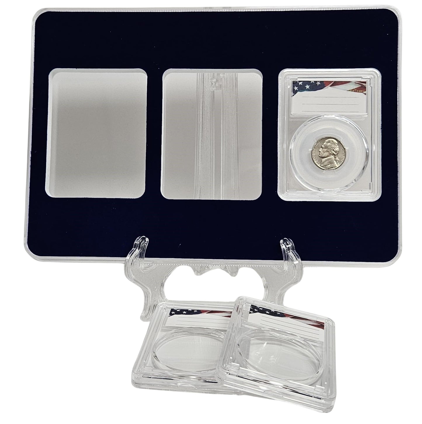 Acrylic Coin Display Storage Case for Nickel Coins - 3 Slab Holders w/ 21mm Translucent Inserts