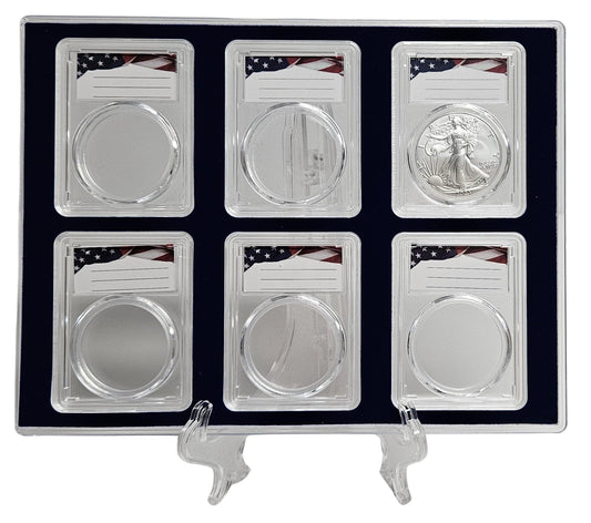 Acrylic Coin Display Storage Case for 6 American Silver Eagles - 6 Slab Holders w/ 40mm Translucent Inserts