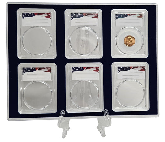 Acrylic Coin Display Storage Case for Cents - 6 Slab Holders w/ 19mm Translucent Inserts