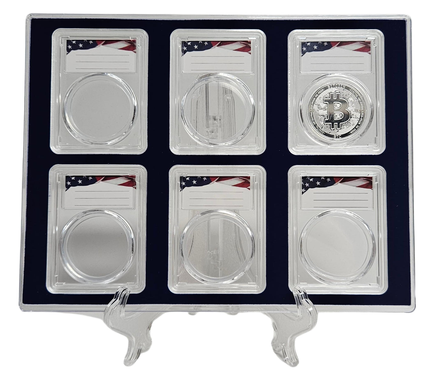 Acrylic Coin Display Storage Case for 6 - One Ounce Silver Rounds - 6 Slab Holders w/ 39mm Translucent Inserts