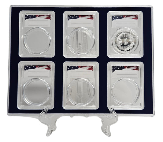 Acrylic Coin Display Storage Case for 6 - One Ounce Silver Rounds - 6 Slab Holders w/ 39mm Translucent Inserts