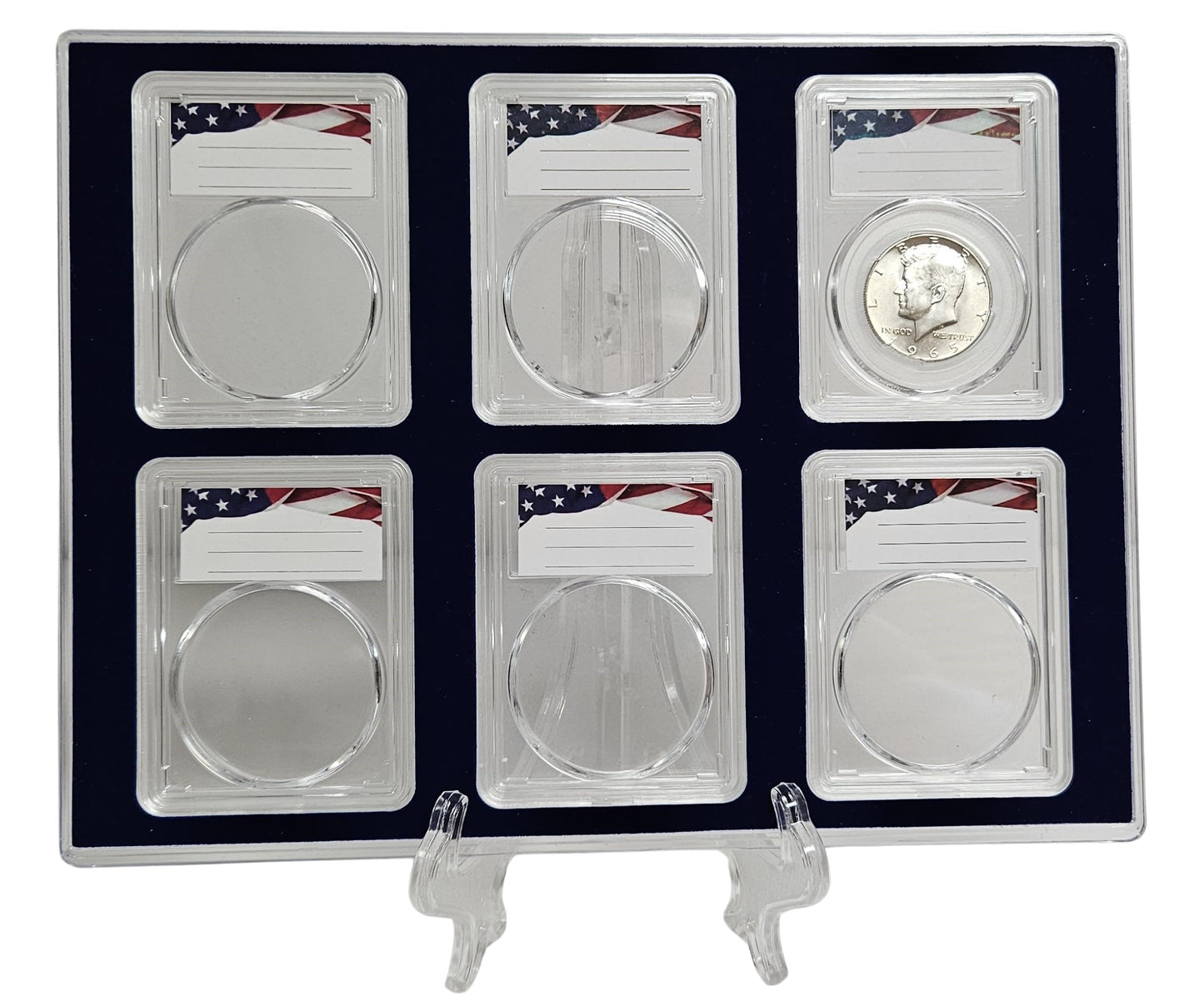 Acrylic Coin Display Storage Case for 30mm Half Dollar - 6 Slab Holders w/ 30mm Translucent Inserts