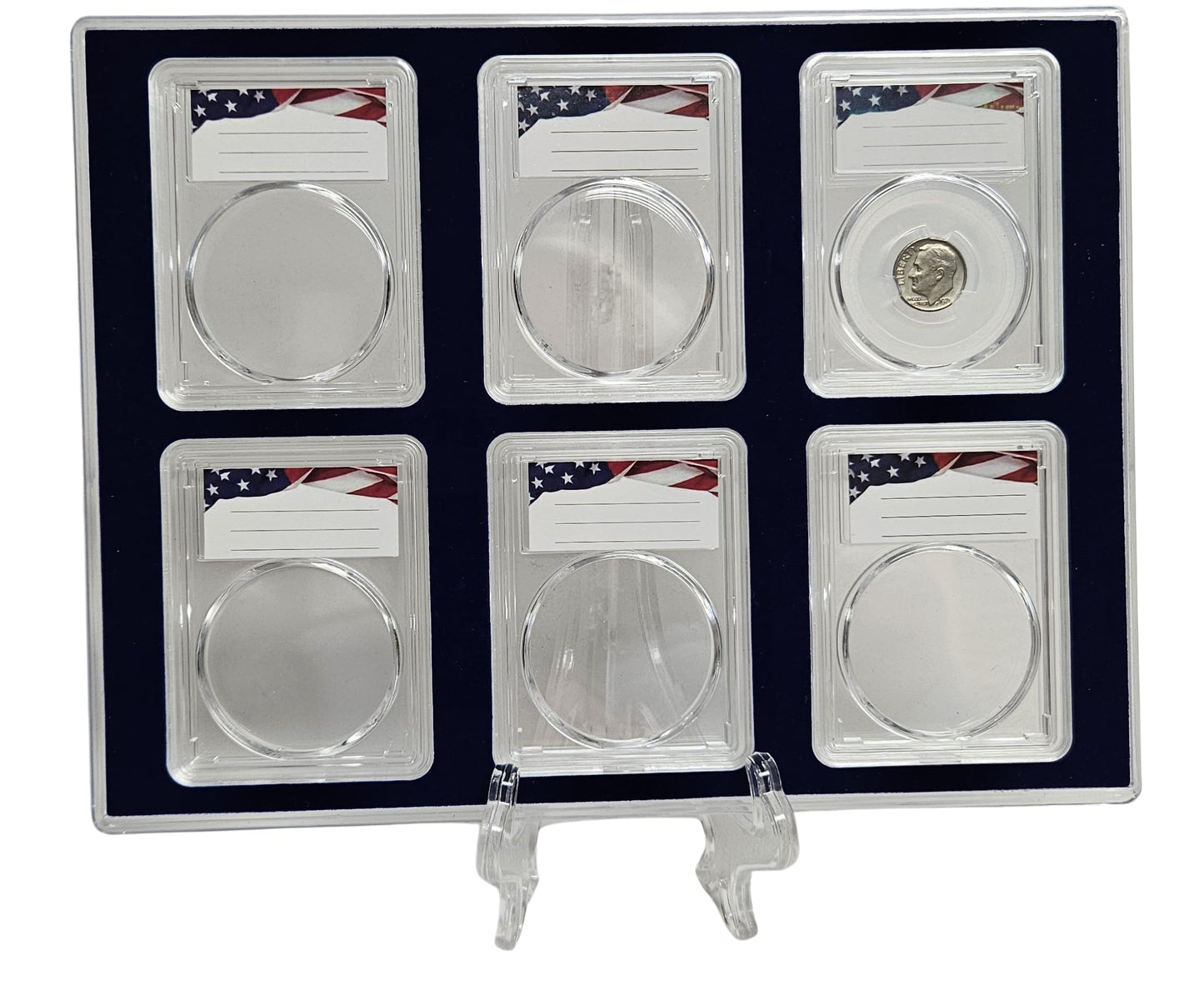 Acrylic Coin Display Storage Case for Dimes & 18mm Coins - 6 Slab Holders w/ 18mm Translucent Inserts