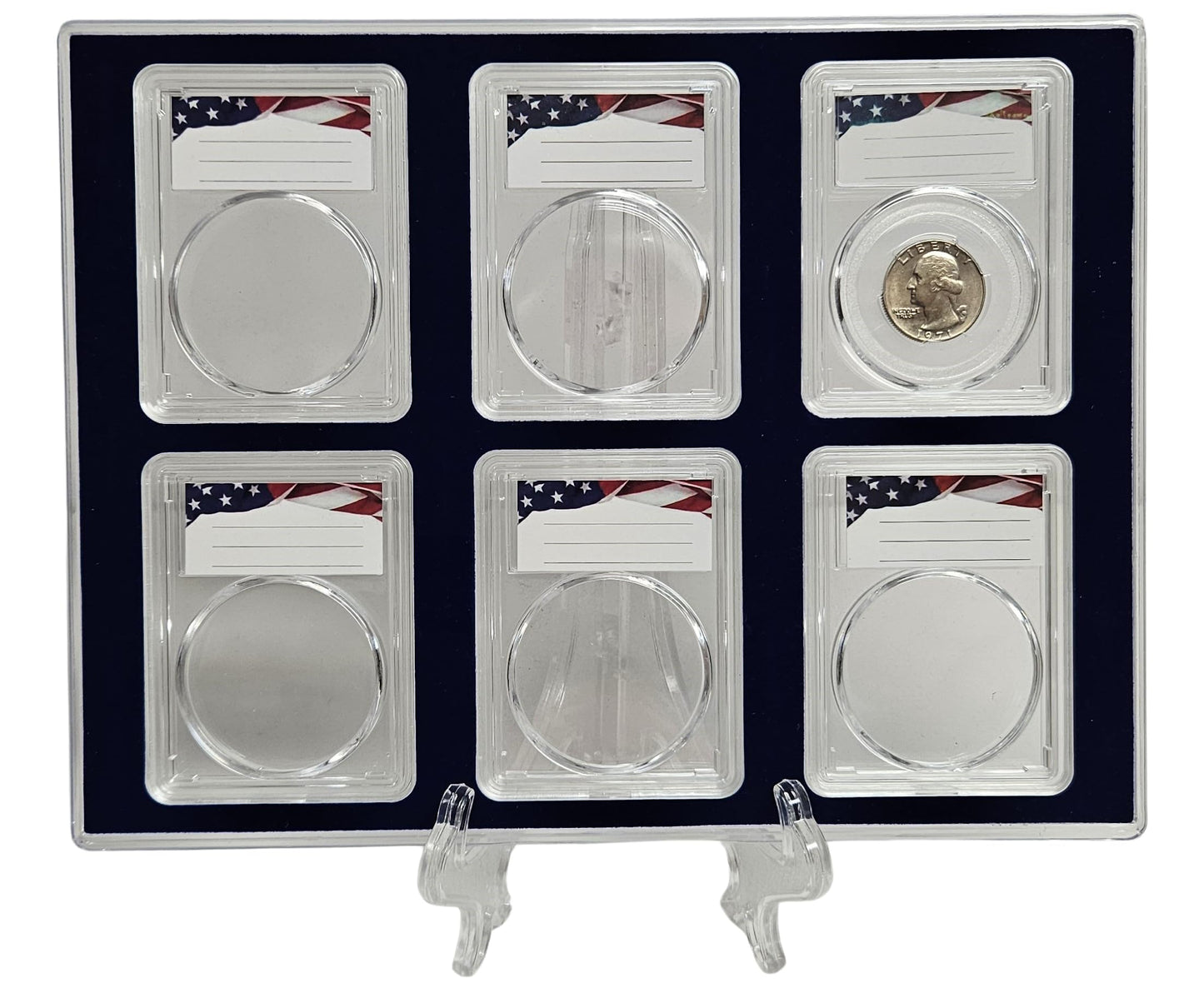 Acrylic Coin Display Storage Case for Quarters or 24mm Coins - 6 Slab Holders w/ 24mm Translucent Inserts