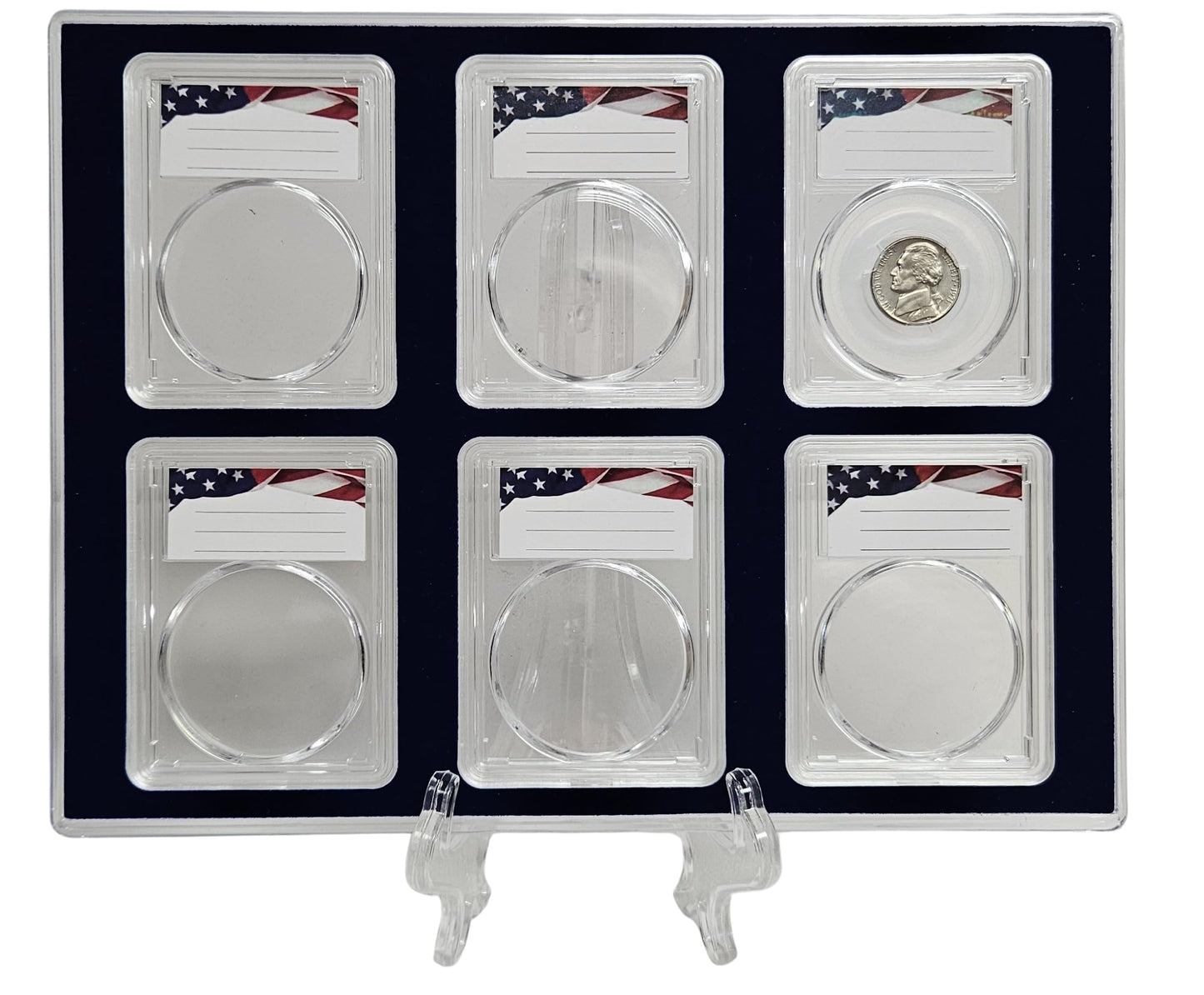 Acrylic Coin Display Storage Case for Nickels or 21mm Coins - 6 Slab Holders w/ 21mm Translucent Inserts