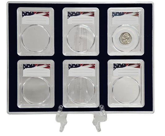 Acrylic Coin Display Storage Case for Nickels or 21mm Coins - 6 Slab Holders w/ 21mm Translucent Inserts