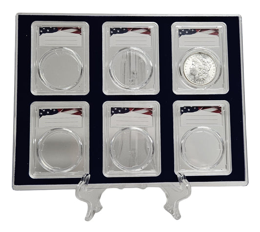 Acrylic Coin Display Storage Case for 38mm Silver Dollar - 6 Slab Holders w/ 38mm Translucent Inserts