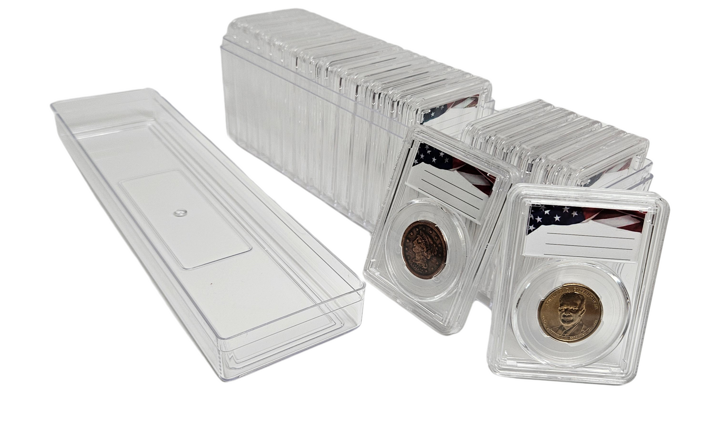 20-Pack Premium Acrylic Coin Slab Holder and Clear Storage Box with 26mm Translucent Sizing Ring for US Small Dollars Sacagawea, Presidential, Susan B Anthony & First Spouse Many Chain & Wreath Cents