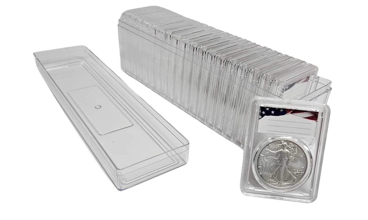 20 Pack Premium Acrylic Coin Slab Holder with 40mm Translucent Sizing Ring and Clear Plastic Storage Case for American Silver Eagles