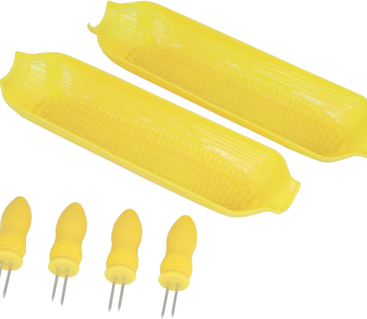 Select Plastic Corn Cob Dishes With Holders - 2 Dishes & 4 Corn Cob Holders