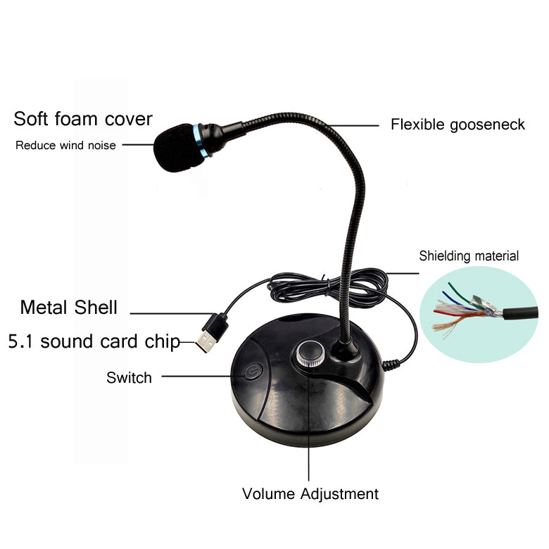 USB Computer Microphone w/ Mute/Volume Button,Plug&Play Condenser,Desktop, PC, Laptop, Mac, PS4 Mic LED Indicator -360 Gooseneck Design -Recording, YouTube, Gaming, Streaming (Omnidirectional)