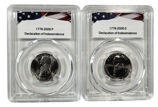 1776-2026 P & D Declaration of Independence Semiquincentennial Quarter Set, Uncirculated in Protective Acrylic Cases