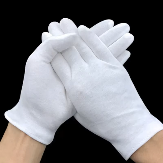 White Cotton High Stretch SPA Gloves For Coin Jewelry Silver Inspection - 6 Pair