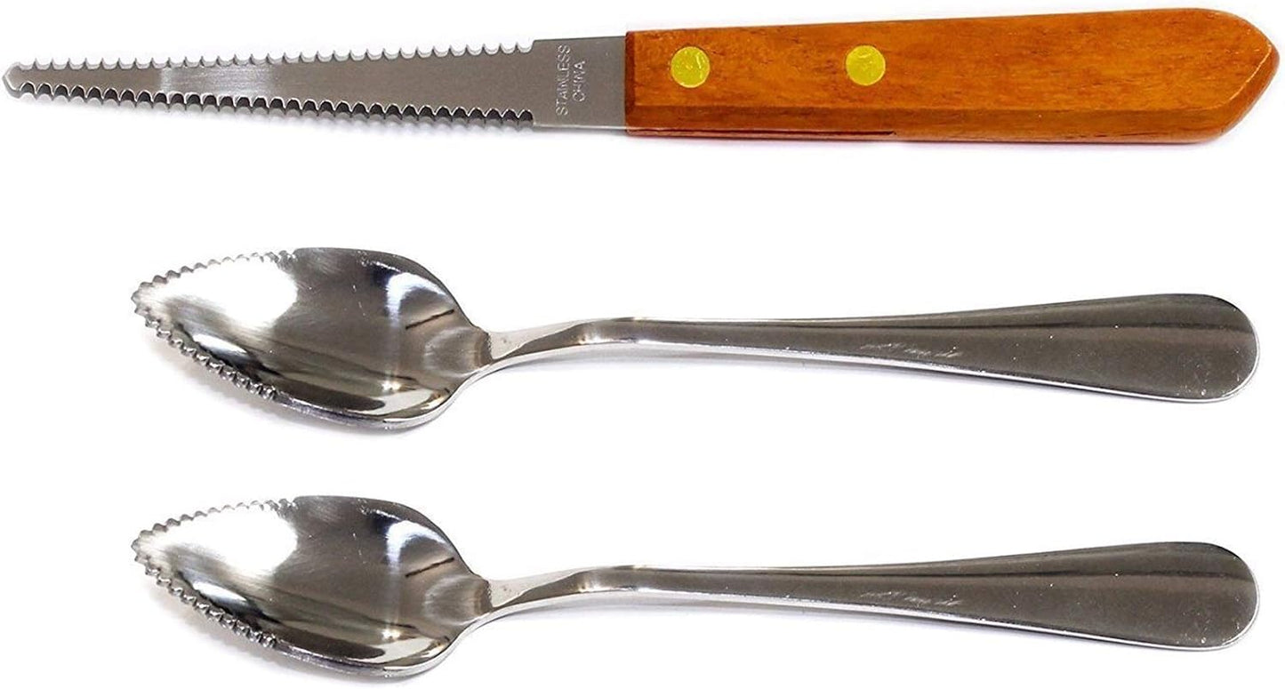 Set of 1 Grapefruit Knife & 2 Grapefruit Spoons Stainless Steel, Serrated Edges