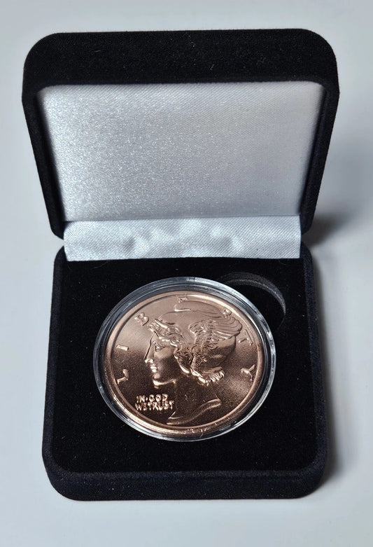Mercury Dime Design 1 oz Pure .999 Copper Round, 39mm Collectible Art Round with Black Velvet Display Box