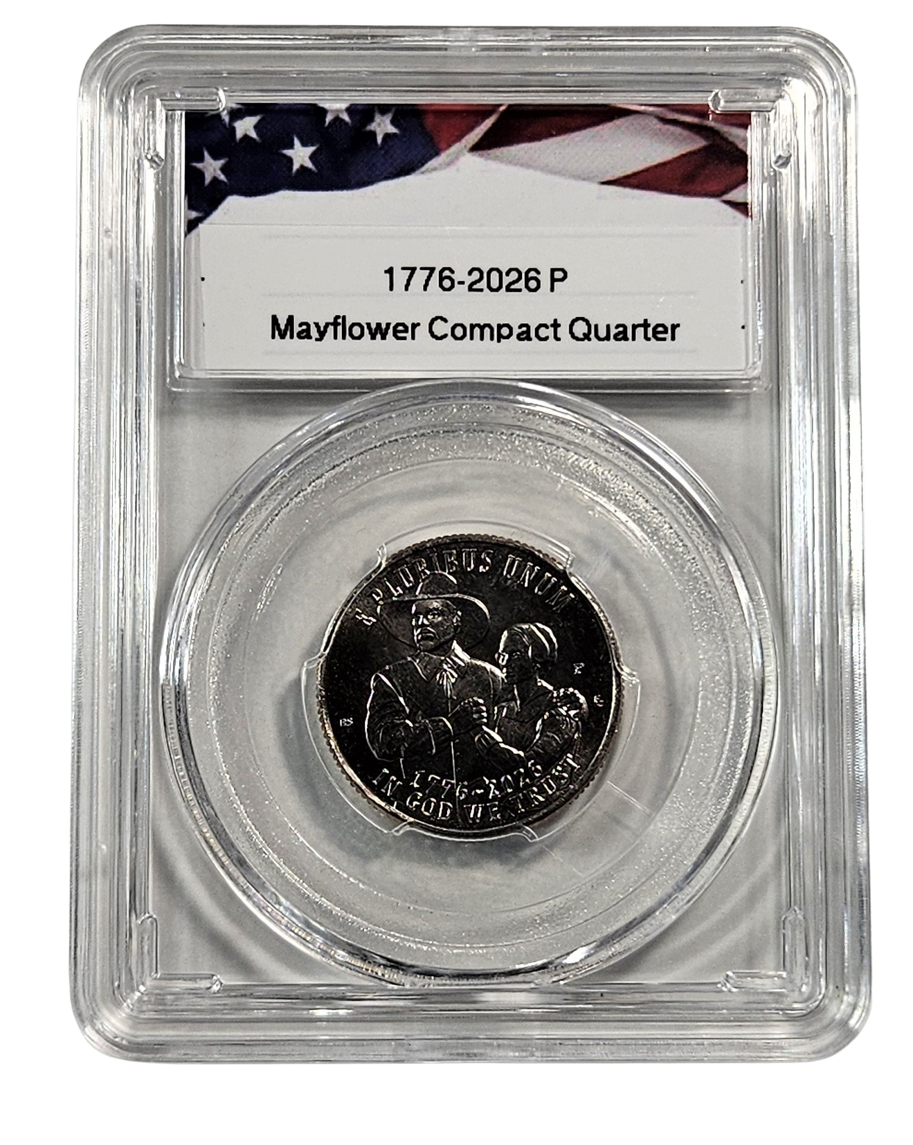 1776-2026 P & D Mayflower Compact Semiquincentennial Quarter Set, Uncirculated, Collectible US Coins in Protective Acrylic Cases