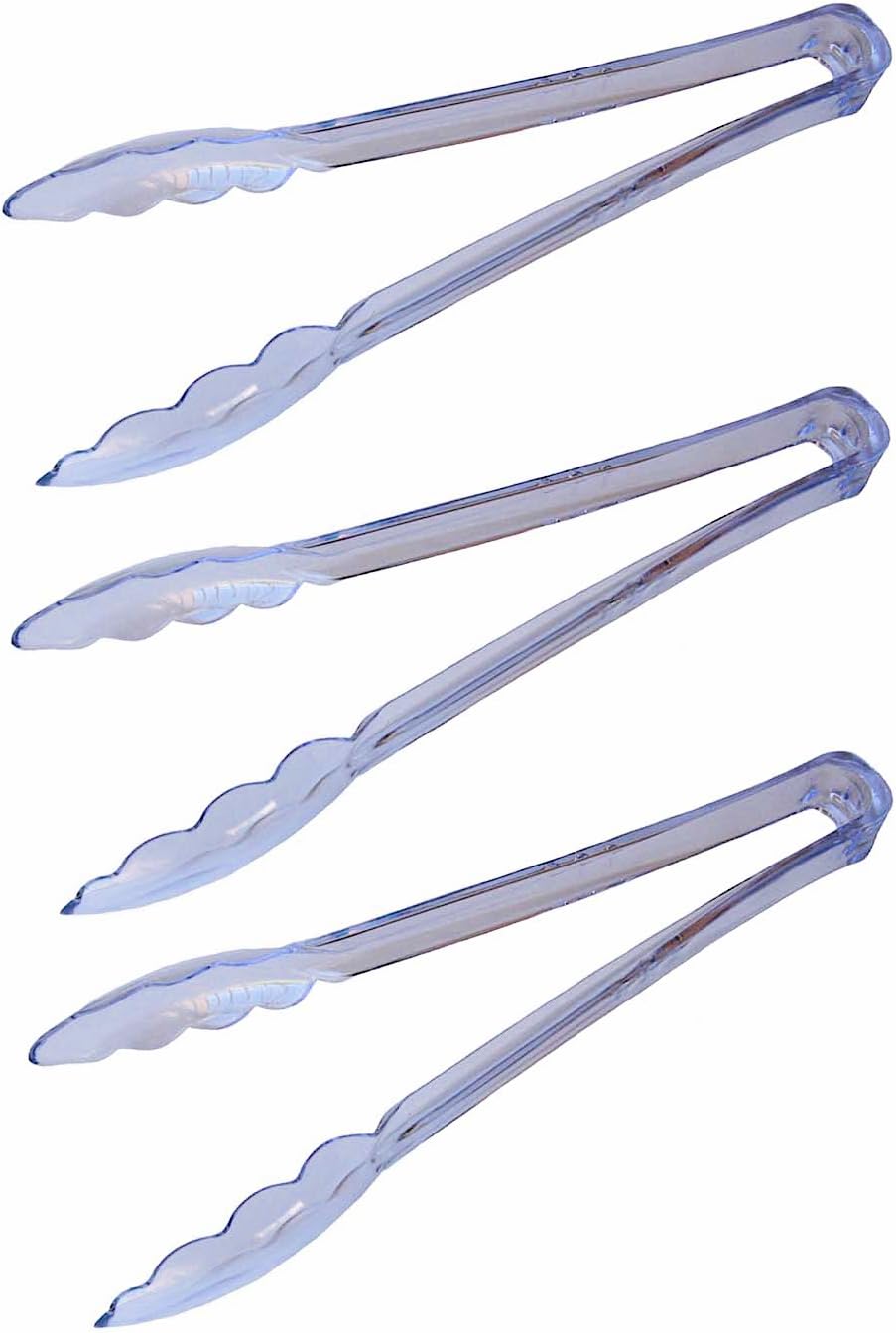 Set of 3 Clear Plastic Food Service Tongs. Dishwasher Safe