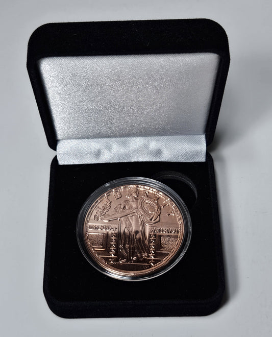 Standing Liberty Design 1 oz Pure .999 Copper Round, 39mm Collectible Art Round with Black Velvet Display Box