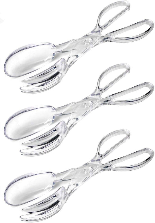 3-Pack Premium Clear Salad Tongs Heavy Duty Design, 11.25-Inches Long