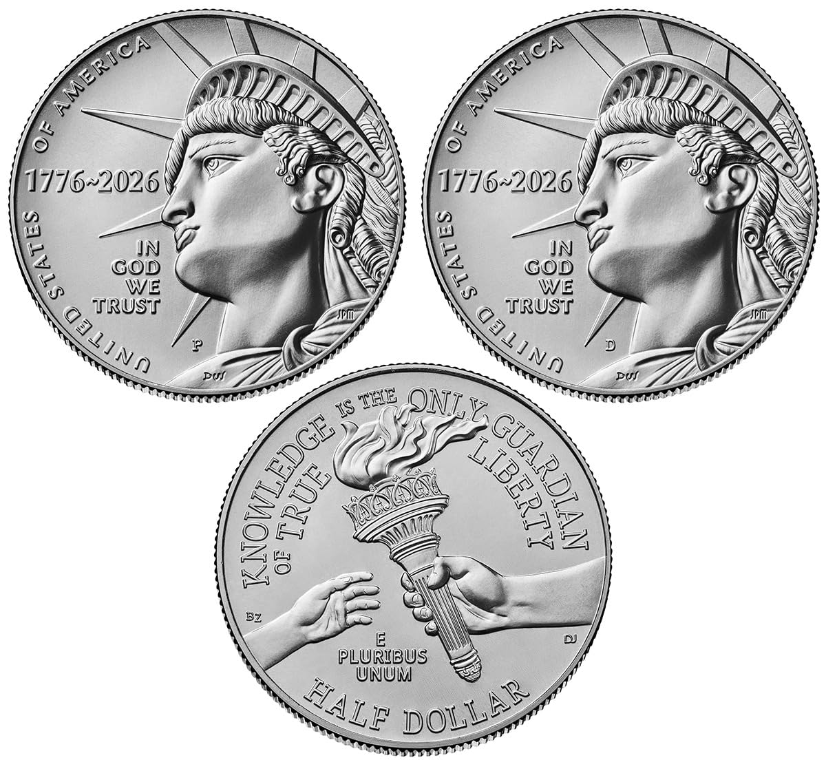 1776-2026 Enduring Liberty Semiquincentennial Half Dollar Set, P & D Mint, Uncirculated, in Protective Acrylic Cases