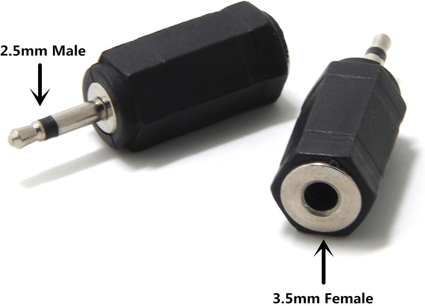 2.5mm Male to 3.5mm Female Mono Plug Adapter - 2 Pack