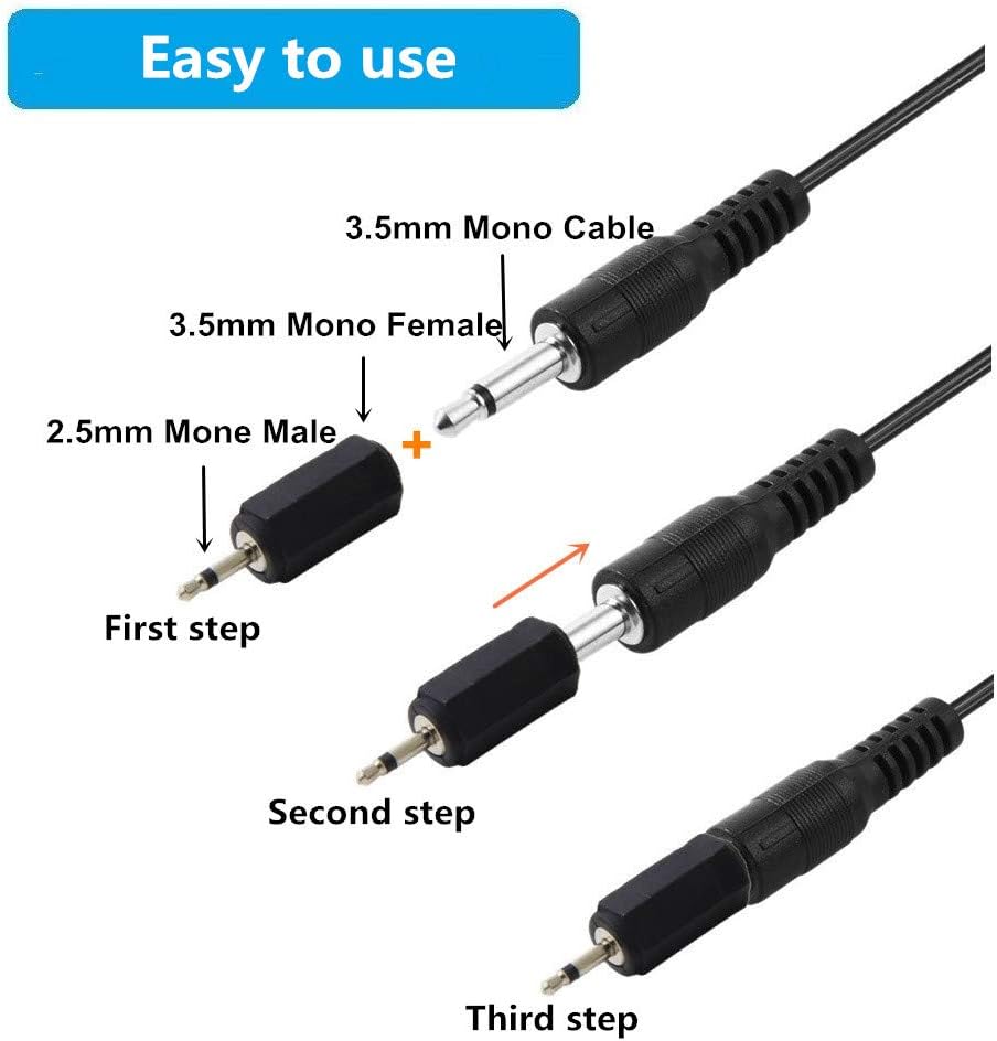 2.5mm Male to 3.5mm Female Mono Plug Adapter - 2 Pack