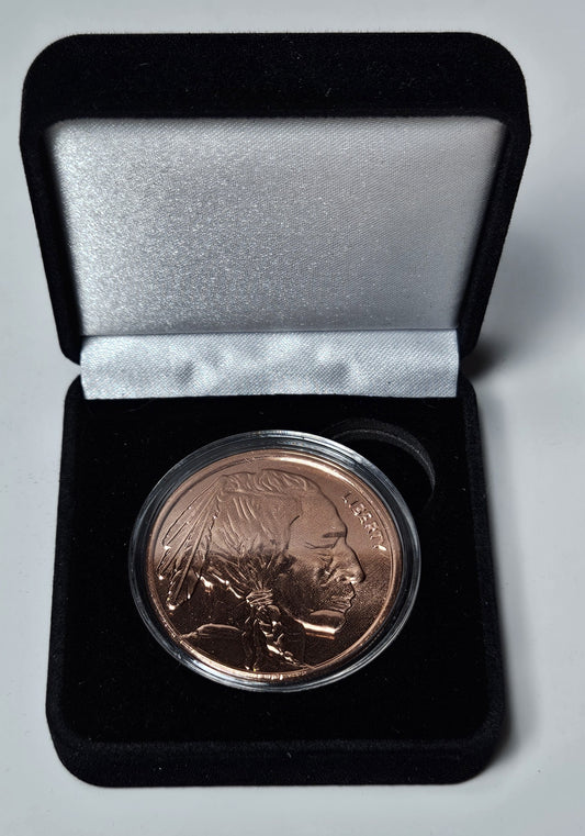 Buffalo Nickel Design 1 oz Pure .999 Copper Round, 39mm Collectible Art Round with Black Velvet Display Box