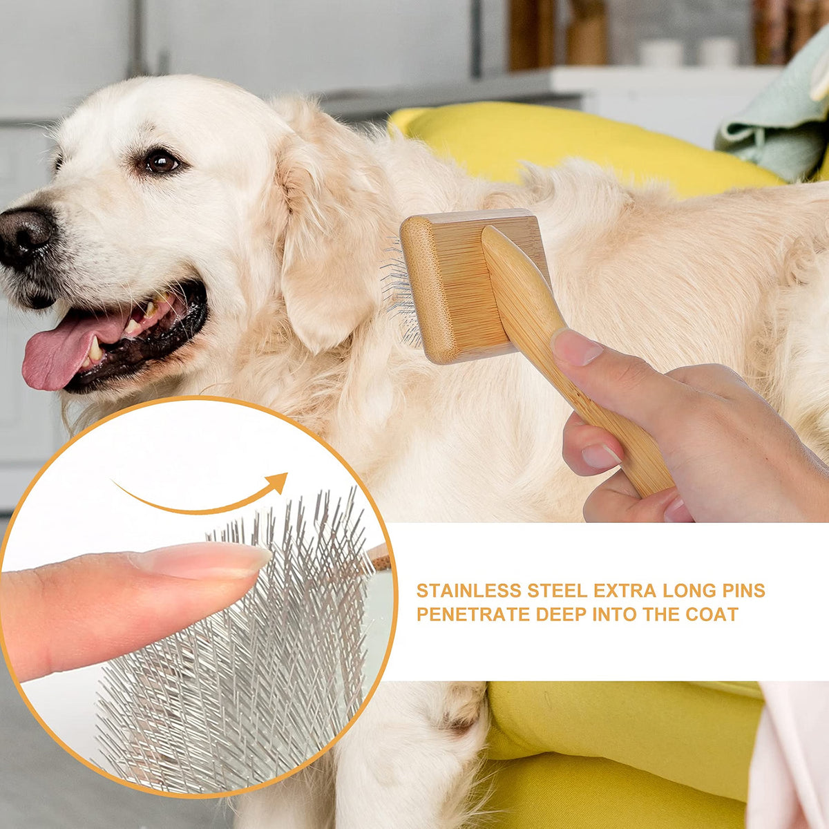 Muse & Iris Dog & Cat brush, Pet Slicker Brush with Bamboo Handle for Large Medium & Short Hair Elegant Grooming Comb for Removing Shedding, Tangles and Dirt