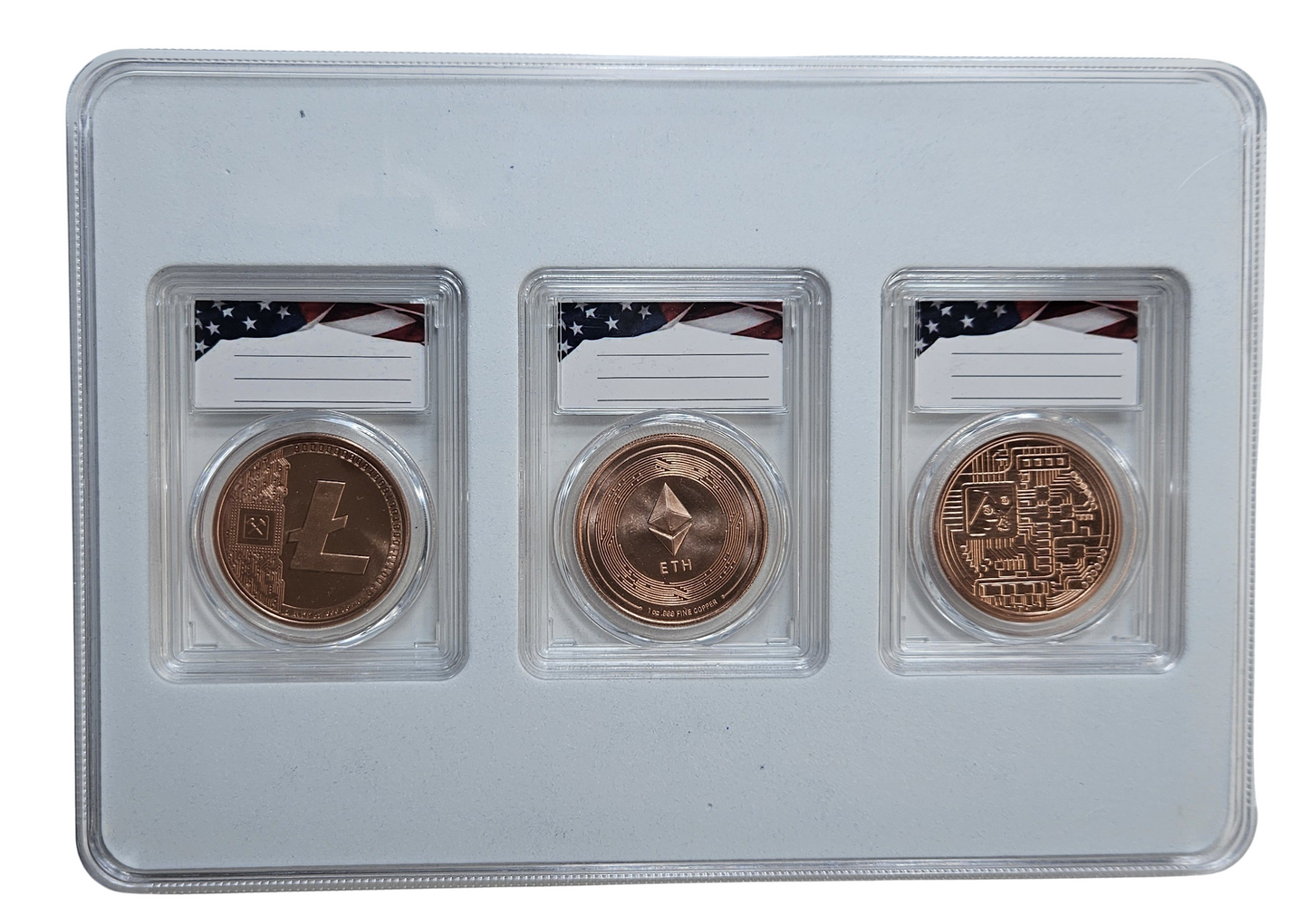 Crypto Commemorative Rounds Set, 1oz Pure Copper Coins Bitcoin Ethereum Litecoin