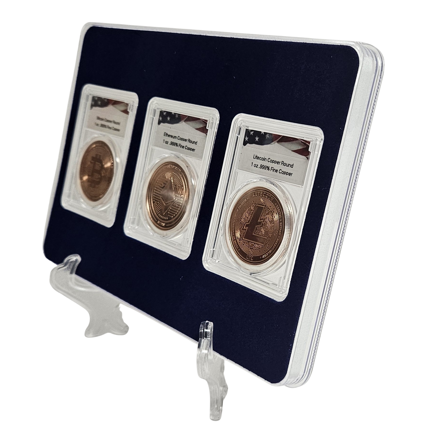 Crypto Commemorative Rounds Set, 1oz Pure Copper Coins Bitcoin Ethereum Litecoin