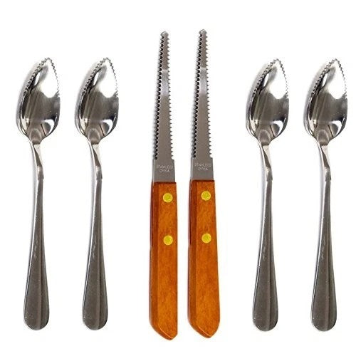 Set of 2 Grapefruit Knife & 4 Grapefruit Spoons Stainless Steel, Serrated Edges