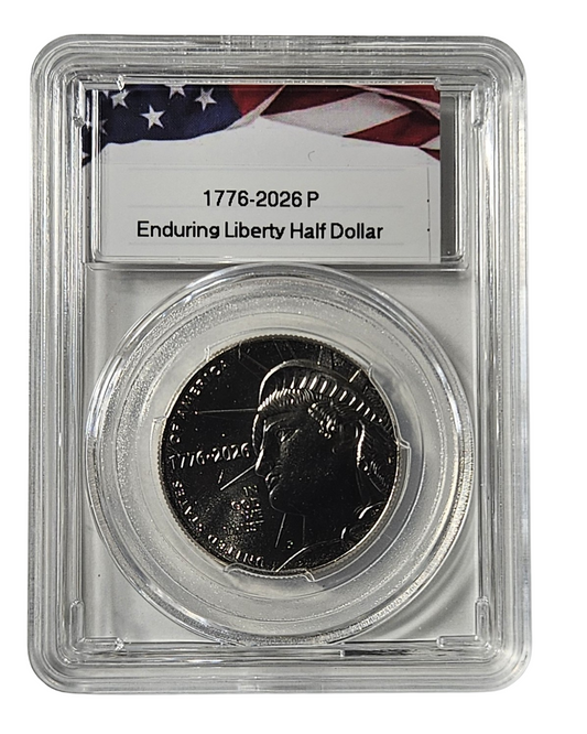 1776-2026 P Enduring Liberty Semiquincentennial Half Dollar, Uncirculated, in Protective Acrylic Case