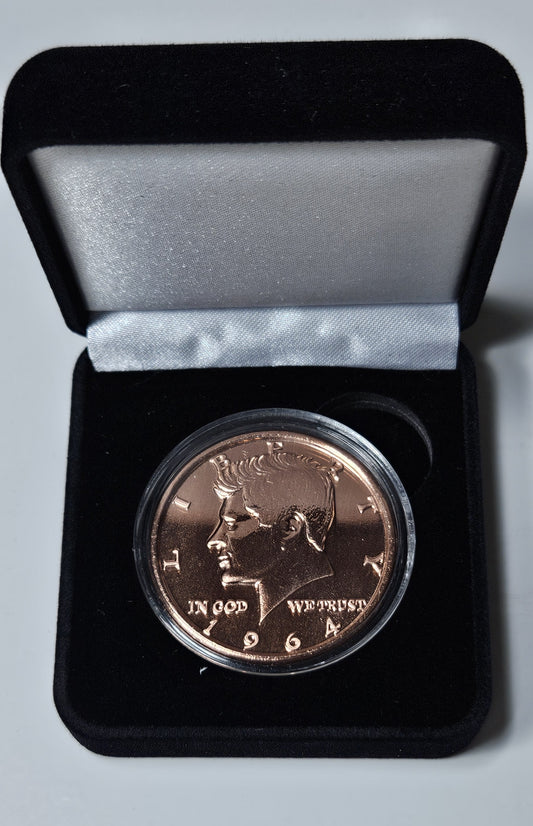 Kennedy Half Dollar Design 1 oz Pure .999 Copper Round, 39mm Collectible Art Round with Black Velvet Display Box