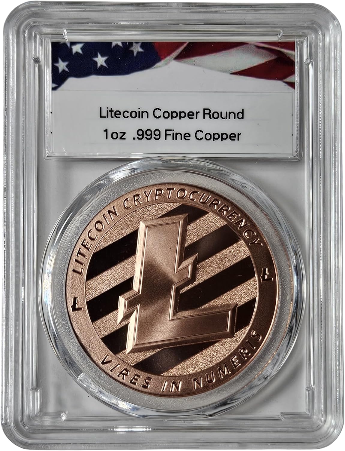 1 oz Pure .999 Copper Litecoin Round Challenge Coin Cryptocurrency in Acrylic Slab