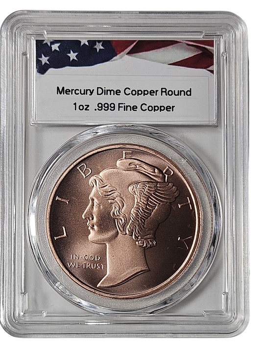 Mercury Dime 1 oz Pure .999 Copper Round Bullion in Protective Acrylic Slab